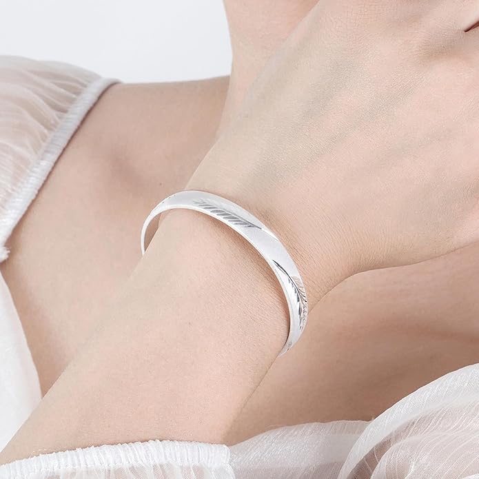 925 Sterling Silver Cuff Bangle Bracelets Adjustable Open Bangles, Fashion Jewelry Simple Adjustable 925 Silver Bangles for Women Mom Wife