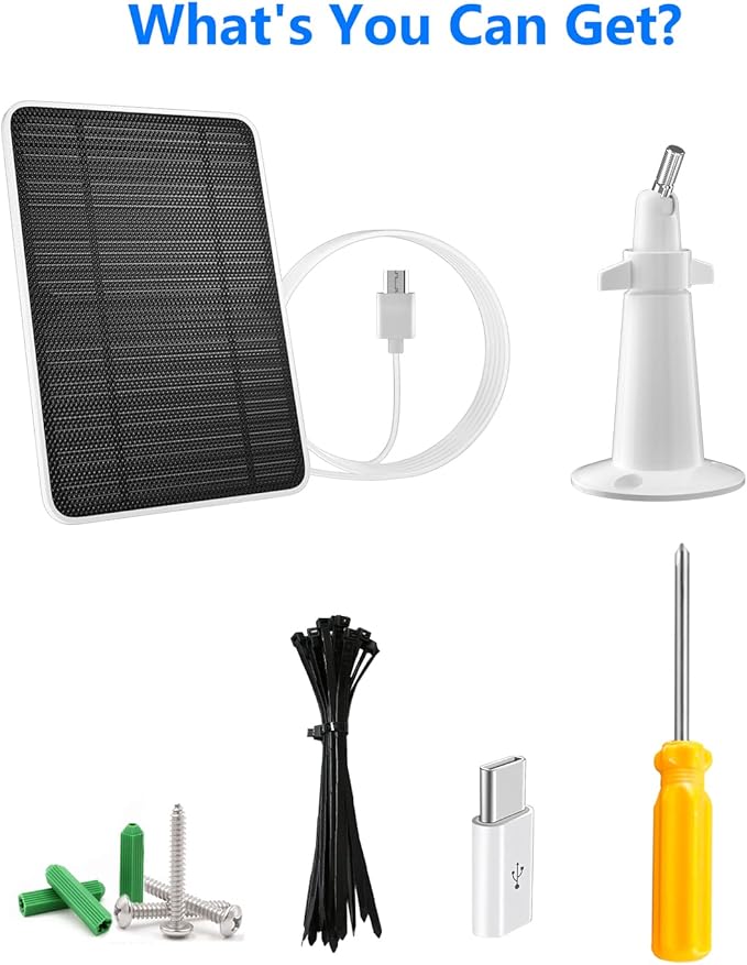 Solar Panel for Security Camera, 5W USB Solar Panel for DC 5V Security Camera, Micro USB & USB-C Port Solar Panel, IP65 Waterproof Solar Charger for Camera,360° Adjustable Mounting 13ft Cable, 4 Pack
