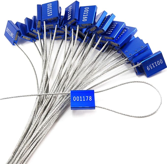 Leadseals(R) 500 Blue Steel Cable Seals Metal Security Tag Numbered Truck Trailer Seal Anti-Tamper Pull-Tite Security Seal Aluminum Body Transport Shipping Seal Self-Locking Safety Ties ISO 17712