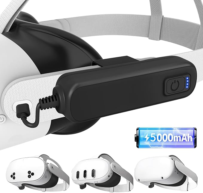 Battery Pack for Meta/Oculus Quest 3S/3/2,5000mAh Battery VR Charger, Extend 2-4 Hours Playtime, Lightweight Fast Charging VR Headset Safe Power Bank for Meta Quest 3S/3/2 Accessories