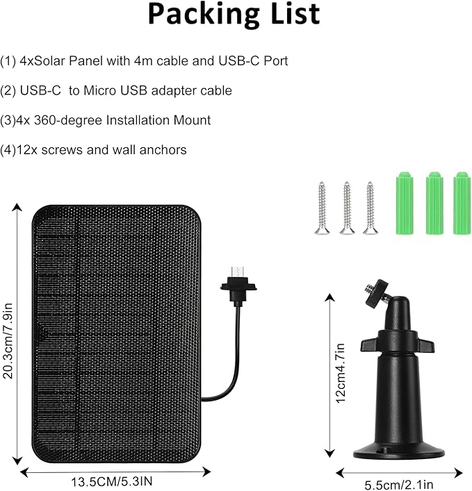 6W Solar Panel Charger for Blink Outdoor 4 (4th Gen), Solar Panel with 13.1ft Waterproof Charging Cable, Waterproof Rubber Plug, 360°Adjustable Mount and Micro USB and Type-C Port (for Blink 4-4PC)