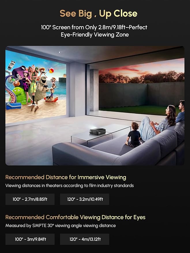 Smart Projector 4K Daylight,Certified Apps,ToF CMOS Auto Focus,2300ANSI High Lumen Ultra HD Home Outdoor Movie Gaming Projector with WIFI6 Bluetooth,Google TV,NFC Casting,Dolby Audio,HDMI ARC,HDR10