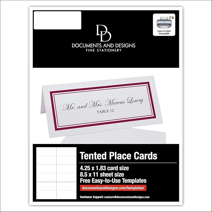 Double Line Border Printable Place Cards, Burgundy (Choose Color), Set of 60 (10 Sheets), Laser & Inkjet Printers - Wedding, Party, Dinner, and Special Events - Made in the USA