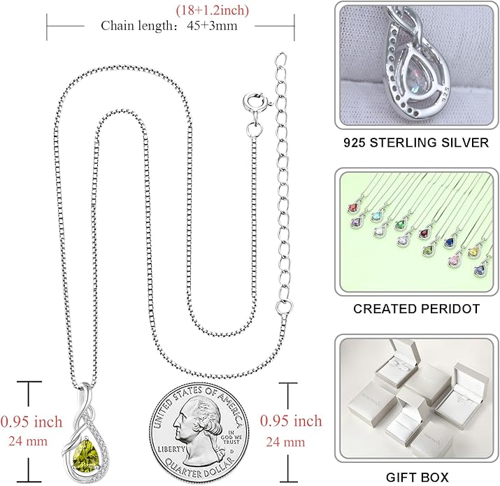 STARCHENIE Infinity Teardrop Pendant Necklace for Women 925 Sterling Silver Birthstone Jewelry
