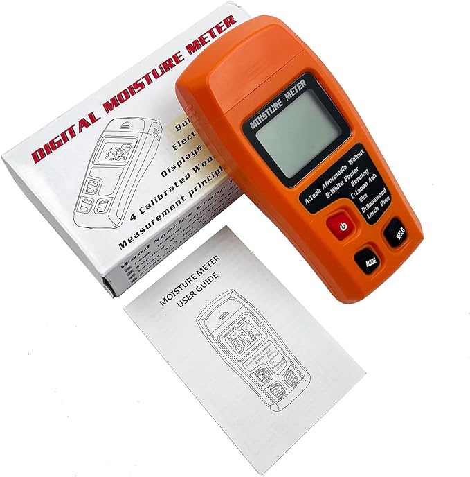 Digital Wood Moisture Meter Wood Humidity Tester Hygrometer Timber Damp Detector Large LCD Display (Orange)