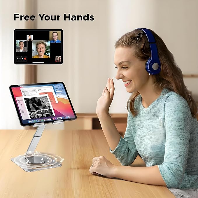 360° Rotating Tablet Stand - Adjustable iPad Tablet Holder for Desk, Foldable iPad Swivel Stand for Home & Office (Muted Gray)
