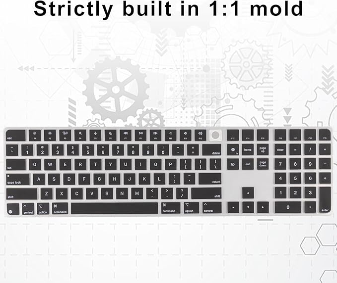 Allinside Black Keyboard Cover for 2024 Mac Magic Keyboard with Touch ID and Numeric Keypad A3119 US Layout