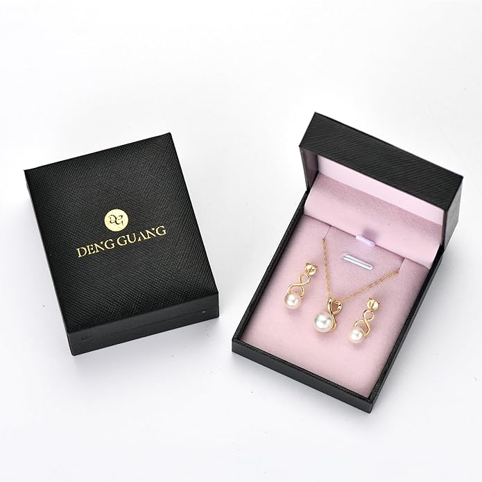 Sterling Silver Pearl Jewelry Set with Shiny Moissanite, Real Freshwater Pearl Earrings Necklace for Women, Wedding Jewelry for Brides Bridesmaid, Mother's Day