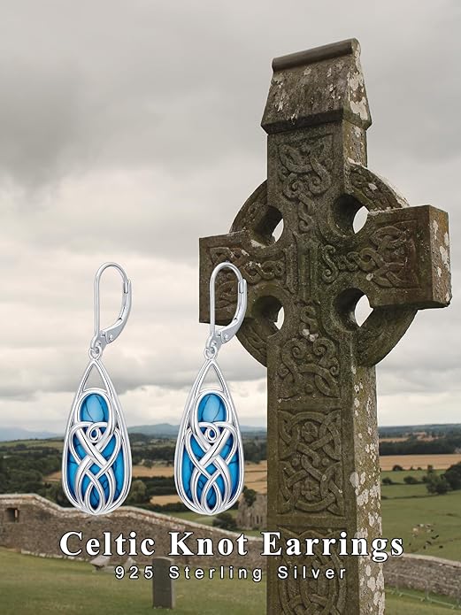 Teardrop Drop Dangle Earrings for Women 925 Sterling Silver Turquoise/Moonstone/White Opal Earrings Celtic Design Boho Jewelry Gifts for Mom Wife Sister