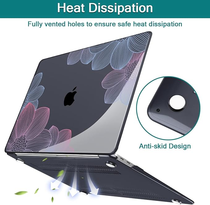 Teryeefi for MacBook Pro 13 inch Case M2 M1 2022 2020-2016 Release (Model A2338 A2289 A2251 with Touch Bar), Plastic Hard Shell Case & Keyboard Cover & Screen Protector, Hand-Drawing Floral