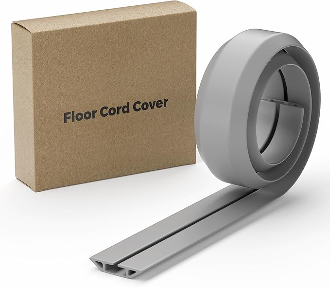 Yecaye 4ft Floor Cord Cover, Cord Covers for Wires on Floor, Floor Cable Mangament, Cable Protector for Organizing and Protecting Wires on Floor, Cord Hider Cable Cavity W0.55in H0.27in Grey