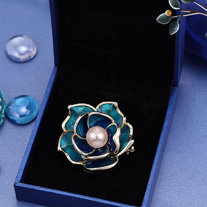 Brooches for Women Green Rose Pearl- Austrian Rhinestone Brooch Jewelry - Ladies Wedding Bouquet Brooches Pin for Birthday, Christmas, Anniversary