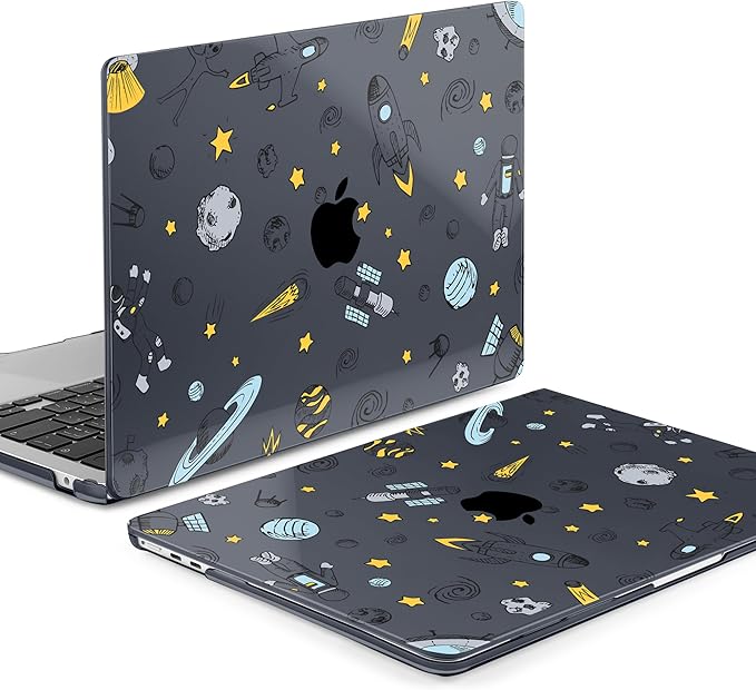 Batianda Premium Case for New MacBook Air 15 inch 2025 2024 2023 with M4 M3 M2 Chip, Designed Protective Plastic Black Hardshell & Keyboard Cover & Screen Protector, Hand Drawn Space