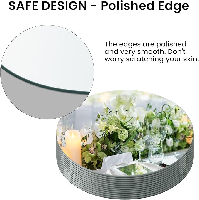 Round Mirror Centerpieces, Set of 12 Pcs 8" Round Glass Mirror Centerpieces for Tables, Glass Trays for Wedding Decorations, Parties, Baby Shower Party