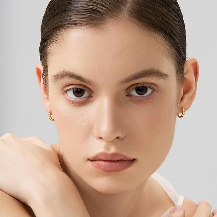 18K Gold Plated Huggie Hoop Earrings for Women, 925 Sterling Silver Post, Hypoallergenic Small Earrings