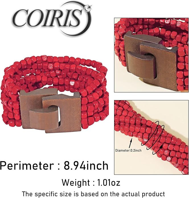 Coiris Boho Bangle Bracelets for Women Wooden Beaded Bracelets Chunky Bohemian Beach Bracelets Jewelry for Women