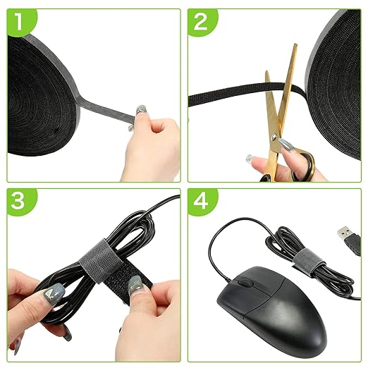 WILLBOND 1/2 Inch x 90ft Fastening Tape Cable Ties Reusable Fastening Nylon Tape Double Side Hook Roll Hook and Loop Straps Wires Cords Management Wire Organizer Straps (Black)