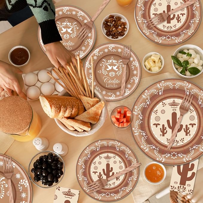 96Pcs Cielito Lindo Party Decorations Disposable Tableware Set - Cielito Lindo Paper Plates Napkins Forks Mexican Cinco de Mayo Fiesta Baby Shower Birthday Party Supplies Serve 24 Guests