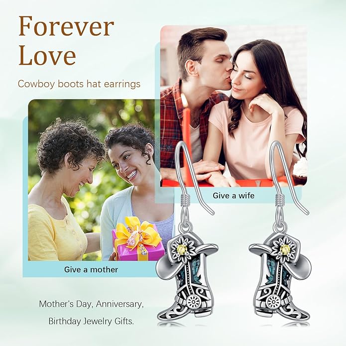 Western Earrings for Women 925 Sterling Silver Turquoise Western Country Dangle Drop Earrings Country Jewelry Gifts for Cowgirl Cowboy