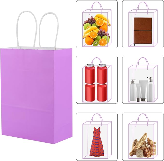 XPCARE 200Pcs Paper Gift Bags, 6.3"x3.15"x8.66" Kraft Paper Party Favor Bags Bulk Rainbow Goodie Bags Small Gift Bags with Handles for Kids Birthday Baby Shower Crafts Wedding Supplies (6 Colors)