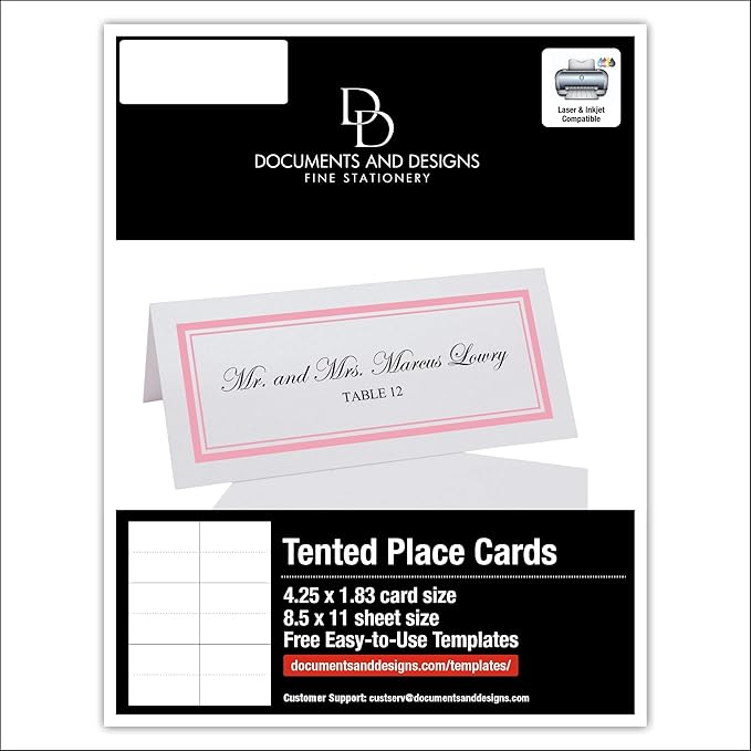 Double Line Border Printable Place Cards, Pink (Choose Color), Set of 150 (25 Sheets), Laser & Inkjet Printers - Wedding, Party, Dinner, and Special Events - Made in the USA