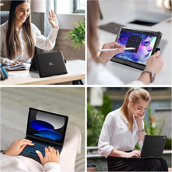 typecase Touch iPad 10th Generation Case with Keyboard (10.9", 2022) and iPad A16 (11th Gen, 2025) – 360° Rotatable, 11-Color Backlit, Multi-Touch Trackpad, Thin & Light (Black)