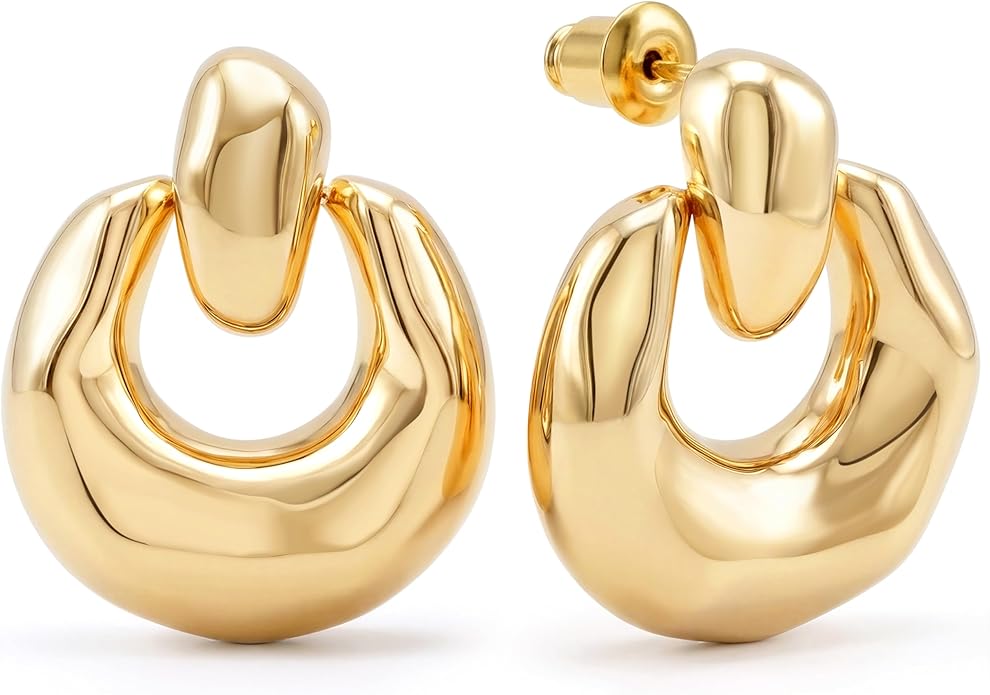 14K Gold Plated Knot Statement Earrings for Women Hypoallergenic Chunky Drop Dangle Earrings - Lightweight Fashion Accessories Gold Jewelry Gifts for Womens Trendy