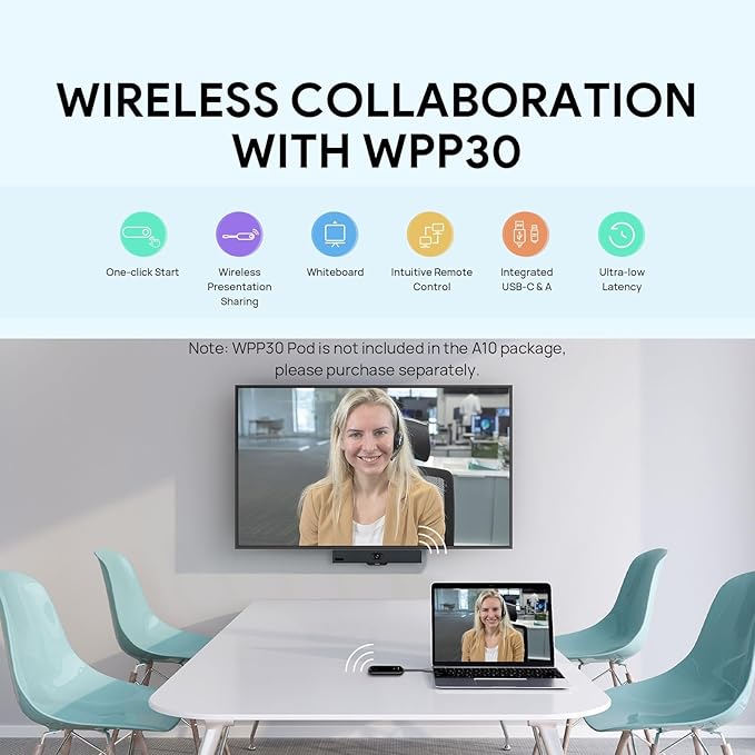 Yealink MeetingBar A10 Video Conference Room System 4K 120° Wide Angle Camera AI Auto Framing Conference Webcam with 8 Mics Arrays Speaker Tracking Noise Cancellation Teams Zoom Certified