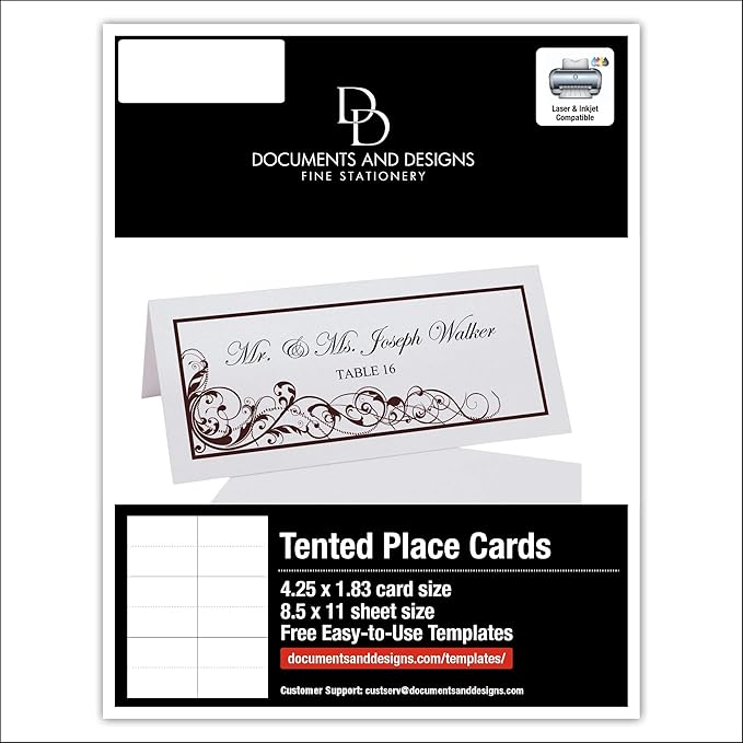 Scribble Vintage Swirl Printable Place Cards, Chocolate (Choose Color), Set of 150 (25 Sheets), Laser & Inkjet Printers - Wedding, Party, Dinner, and Special Events