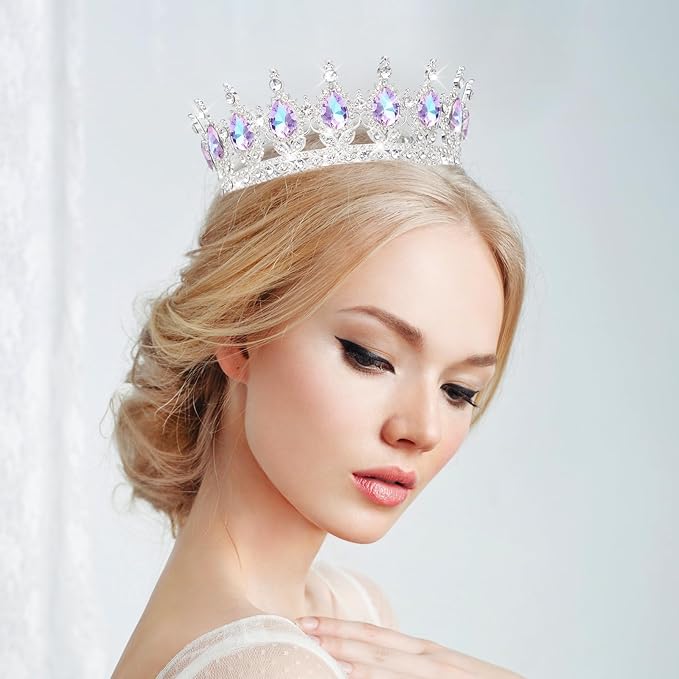 Queen Crown Rhinestone Wedding Crowns and Tiaras for Women Costume Party Hair Accessories Princess Birthday Crown Crystal Bridal Crown (Silver & Violet Crown)