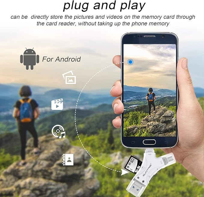 SD Card Reader for iPhone/ipad/Android/Mac/Computer/Camera,4 in1 Micro SD Card Reader Trail Camera Viewer, Portable Memory Card Reader SD Card Adapter for SD and TF Cards(White)