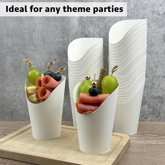CAMKYDE 50 Pcs Disposable White Charcuterie Cups, 14oz French Fries Holder French Fry Cups for all Occasions (14oz, White)