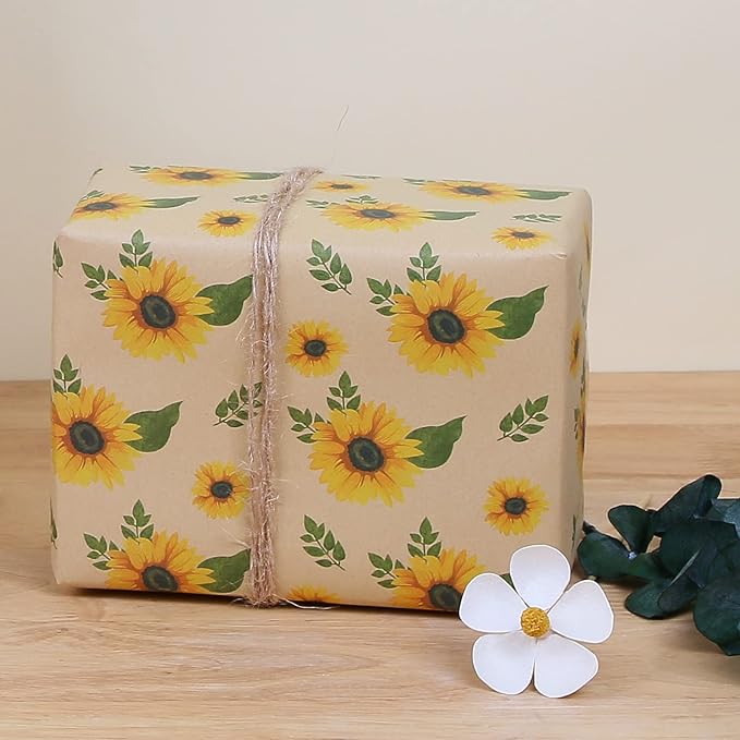 Aimyoo Kraft Floral Wrapping Paper Bundle, Vintage Spring Flowers Rose Gift Wrap Paper for Wedding Bridal Shower Birthday, 3 Rolls 17 in x 16 ft per Roll