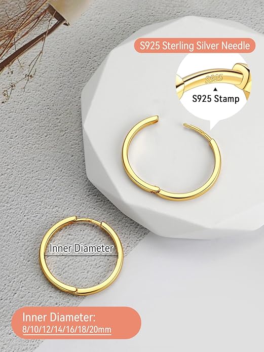 FaithHeart Sterling Silver Hoop Earrings for Women, Hypoallergenic Huggie Hoop Earrings Lightweight Small Cartilage Earrings Hoop Earring Dainty Everyday Earrings 6/8/10/12/14/15/16/18/20mm