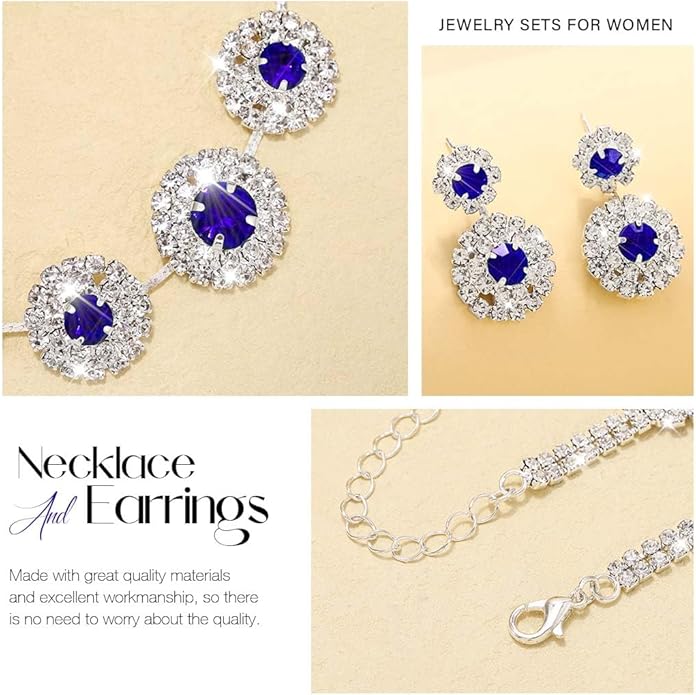 Unicra Bridal Wedding Jewelry Set Silver Rhinestone Necklace Earrings Sets Formal Costume Jewelry for Women and Brides