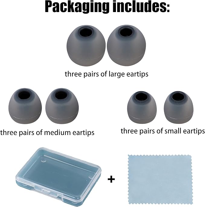 Earbud Replacement Tips Silicone Earbud Tips Eartips Fit Most in-Ear Earbuds(Inner Hole 3.8mm -5.1mm) Headphone Earbuds Rubber Tips 9 Pairs S M L