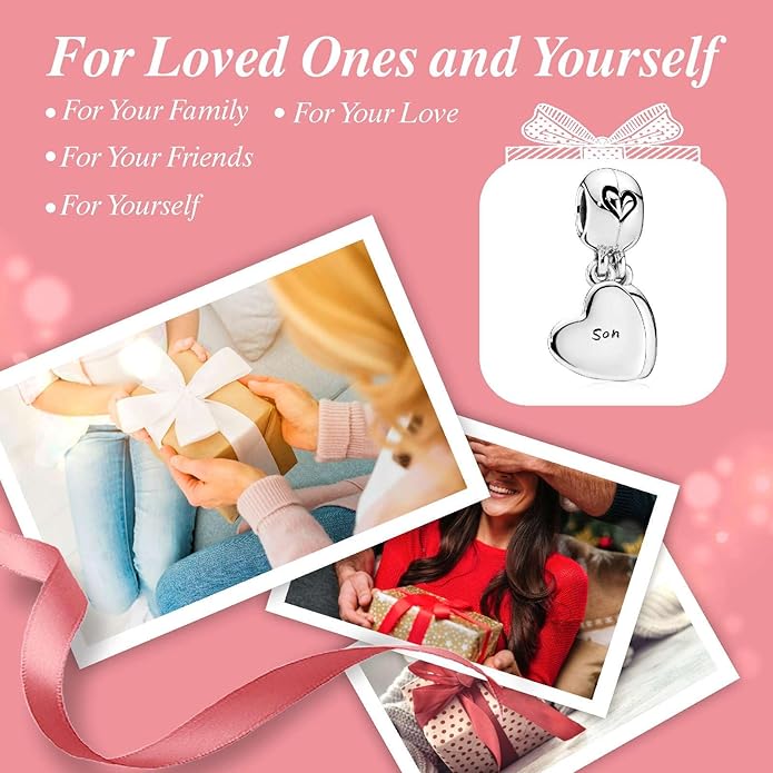 Family Mom Heart Charms 925 Sterling Silver Bead for Bracelets and Necklaces For Women Jewelry Present