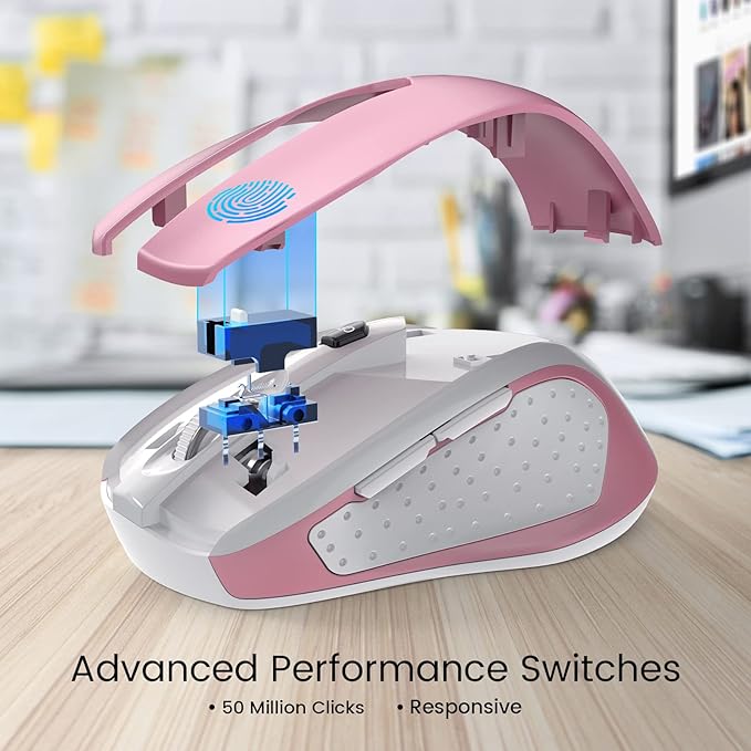 D-09 Wireless Mouse for Laptop - Ergonomic Plus Computer USB Cordless Mice, Ergo Grips, Lightspeed 5-Level 2400 DPI, 16 Months Battery, Portable for PC Mac Chromebook, 6 Button, Flamingo Pink