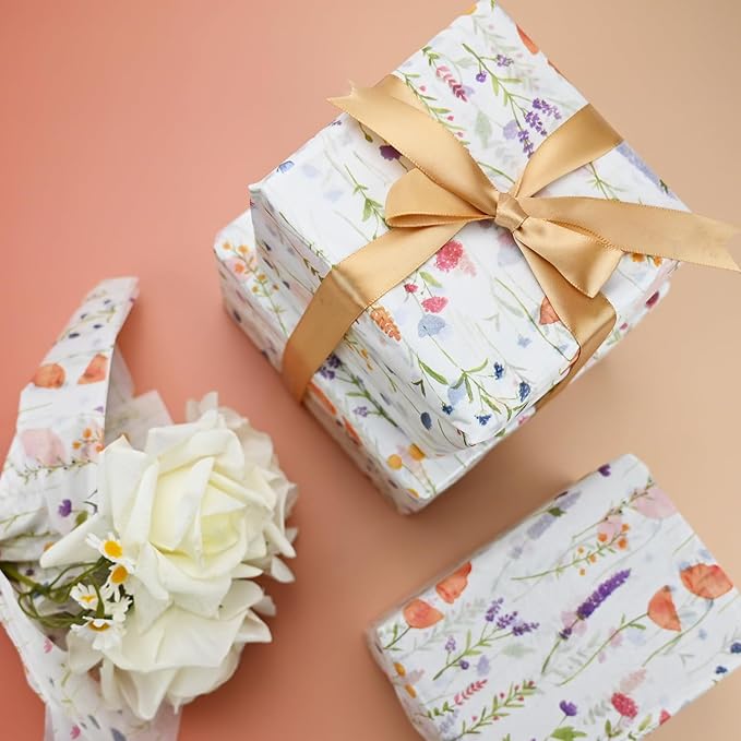 TINYFUTURE 100 Sheets Flower Gift Wrapping Tissue Paper Recyclable Greenery Botanical Packaging Bag for Wedding Birthday Showers Art Craft Party Favor Decoration