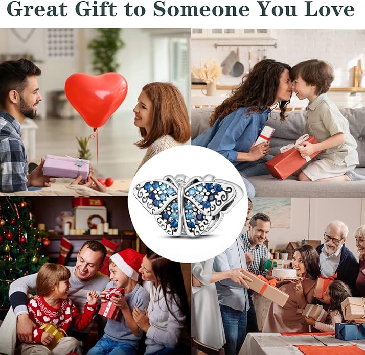 Parmuz 925 Sterling Silver Charm for Bracelet Necklace Dangle Love Mom Ocean travel Butterfly Party Charm Beads Pendants DIY Jewelry for Women