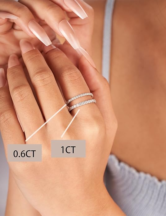 IMOLOVE Moissanite Wedding Band Wedding Rings for Women 925 Sterling Silver Rings with 18K White Gold Plated Eternity Stackable Engagement Ring Anniversary Band Size 3-12