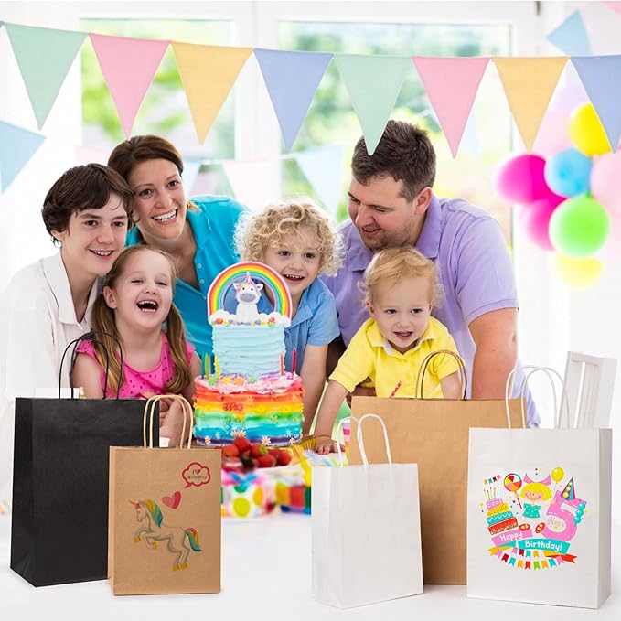 PAICUIKE 100Pcs Black Kraft Bags with Handles, 11x6x11 Inch Square Gift Bags for Retail, Shopping, Party Favors, Father’s Day, Events & Small Business | Sturdy & Versatile