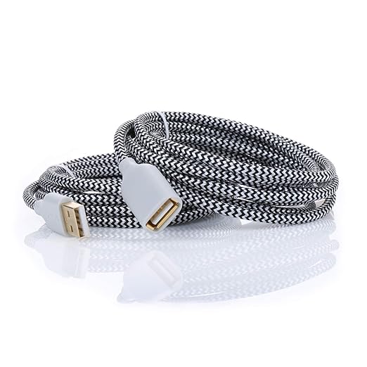 OKRAY White USB Extension Cable, 2-Pack 6FT Nylon Braided USB 2.0 Extension Cable - Type A Male to A Female Extender Cord with Gold-Plated Connector for USB Flash Drive, Keyboard, Printer, Webcam