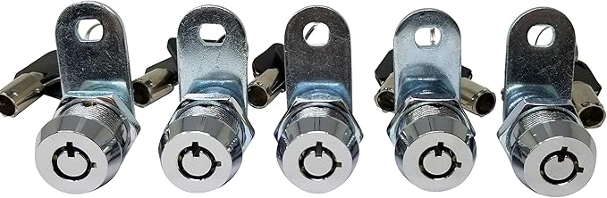 Admiral Locks Tubular Cam Lock, Keyed Alike Removable Key RV Compartment Storage Lock Cabinet Locks (Chrome Pack of 5, 5/8" 90°)