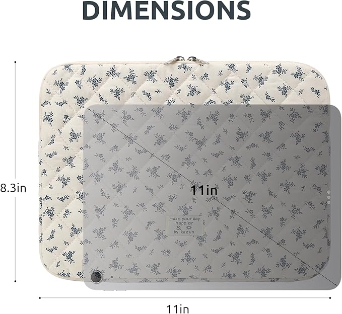 Puffy Laptop Sleeve 13-15.6 Inch Cute Quilted Laptop Protective Case Padded Floral Computer Sleeve for MacBook (A-Light Blue, 11 Inch)