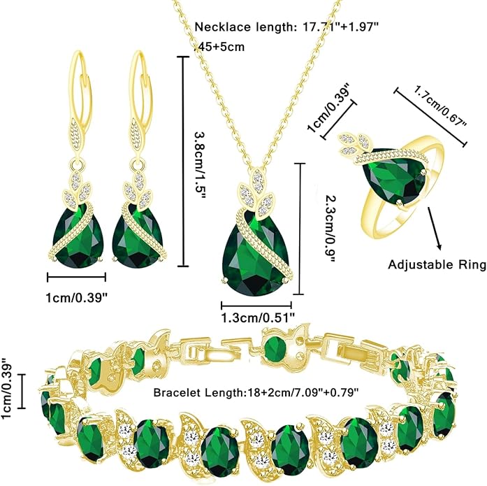 LMXXVJ Jewelry Set for Women,Teardrop Cubic Zirconia Necklace Earrings Adjustable Ring Bracelet Jewelry Set Formal Jewelry Gift