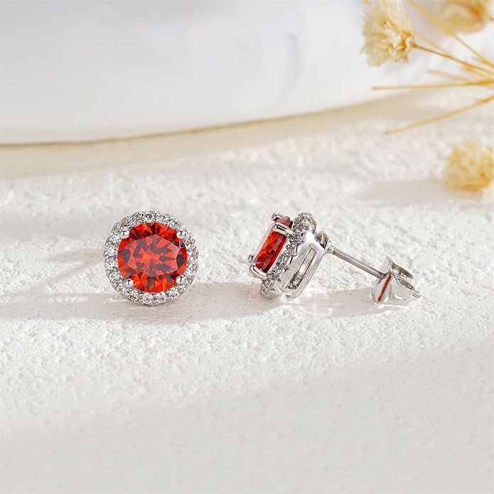 YOMELA Cubic Zirconia Earrings Studs, Halo CZ Birthstone Simulated Diamond Stud Earrings for Women