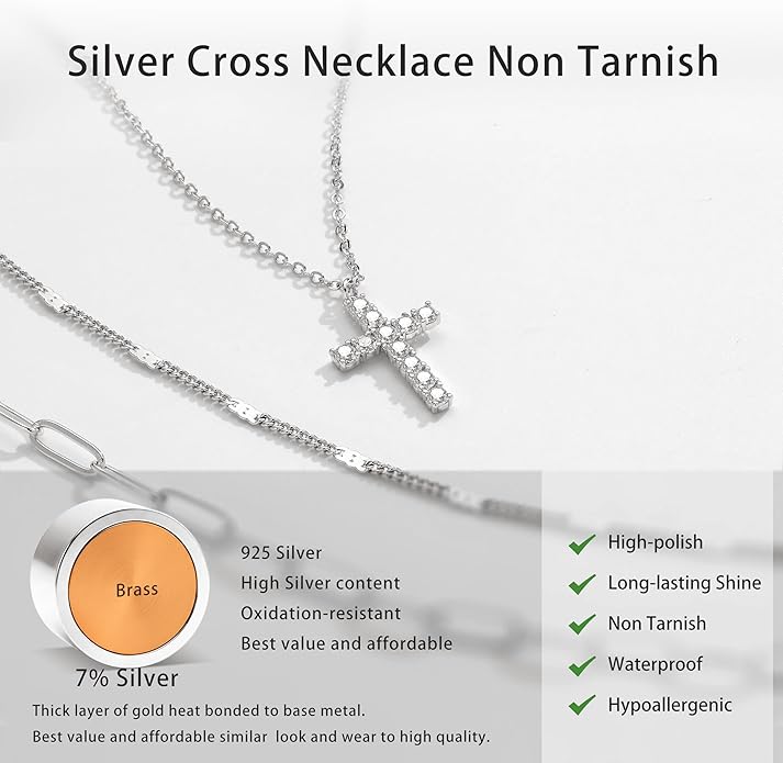 Layered Gold Necklaces for Women, Stackable Dainty 14K Gold Silver Plated Trendy Simple Heart Diamond Cross Bow Circle Pendant Paperclip Choker Dot Chain Necklace,Jewelry Set Gifts for Women