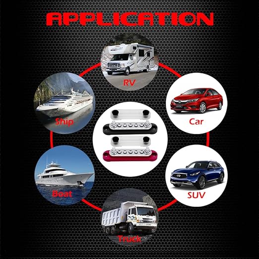 2 x M6 (1/4") Power Distribution Block Bus Bar 12V with 5 x M4 (#8) Screws, Ampper 4.3" 150A Marine BusBar Battery Distribution Block W/Cover for Car Boat Solar (Red & Black)