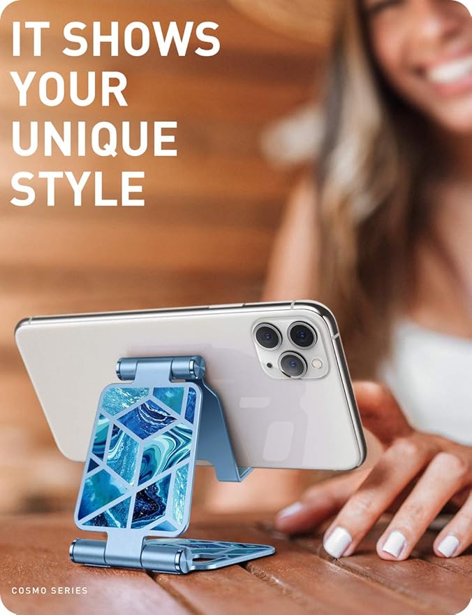 i-Blason Cell Phone Stand for Desk, Cell Phone Holder, Fits All Smart Phones, iPhone 16 15 14 13 Pro Max, Foldable Phone Stand Holder, Blue